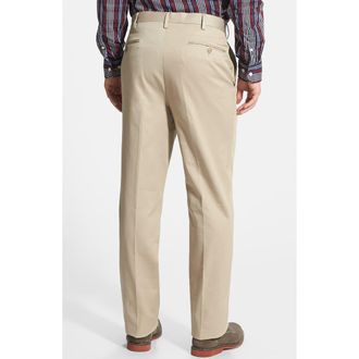 Berle Flat Front Classic Fit Cotton Dress Pants in Khaki at Nordstrom, Size 38 X Unhemmed