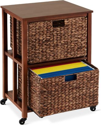 Best Choice Products Vertical Rolling File Cabinet for Home, Office w/ Rubberwood Frame, Locking Caster Wheels