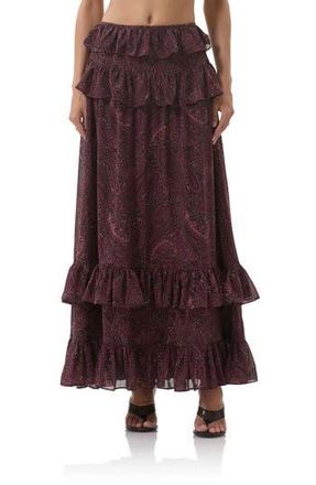 AFRM Pierre Tiered Maxi Skirt in Chocolate Paisley at Nordstrom Rack, Size X-Large