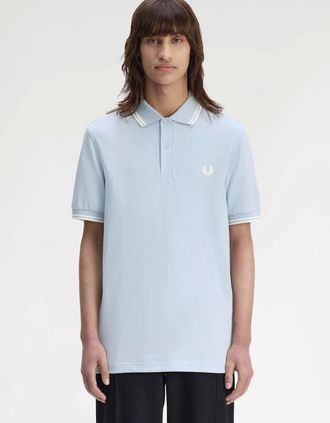 Fred Perry Mens Fred Perry Mens Twin Tipped Signature Polo Shirt - Light Smoke/Ecru 51A - Blue - Size: 42