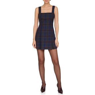 Avec Les Filles Plaid Fit & Flare Minidress in Blue Plaid at Nordstrom Rack, Size 14