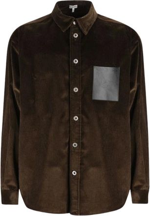 Loewe Corduroy overhemd met leren zak - Heren - Overhemden - Bruin - Maat: 3XS Corduroy