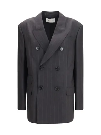 Ami Striped Wool Double-Breasted Blazer - Gray