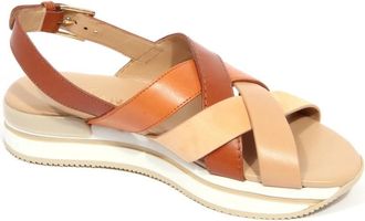 Hogan Gekruiste Banden Sandaal Made in Italy - Dames - Sandalen - Bruin - 36 1/2 EU - Schoenen