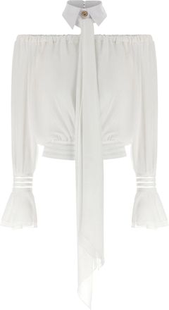 Elisabetta Franchi Ivory White Shirt Collar Blouse