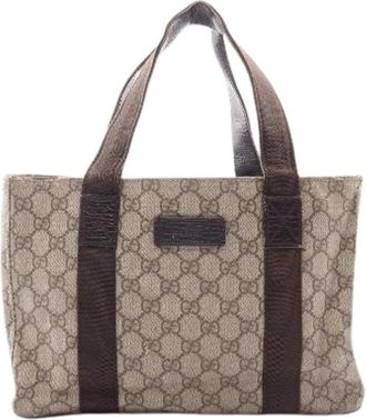 Gucci Pre-owned GG Supreme PVC Coated Canvas Tote Bag - Dames - Vintage Shopper - Beige - ONE Size - Leer - Vintage