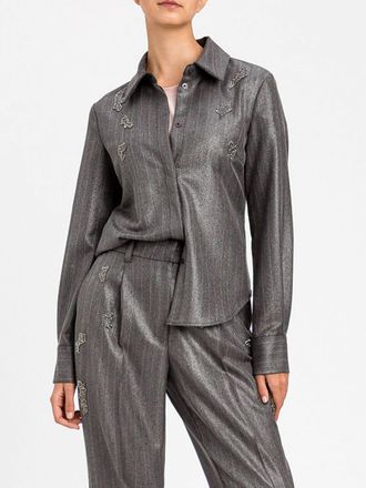 Twin-Set Camicia gessata in misto viscosa con applicazione di strass