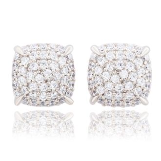 Suzy Levian Sterling Silver Pave Cubic Zirconia Square Cushion Stud Earrings