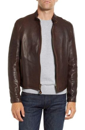 Schott NYC Leather Moto Jacket in Brown at Nordstrom, Size Xx-Large