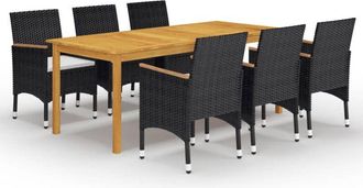 vidaXL Juego De Comedor De Jard&iacute;n De 7 Piezas Negro Vidaxl