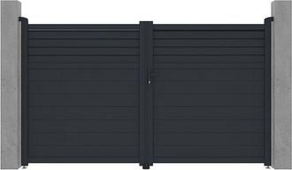 Vente-Unique Vente-unique - Cancello elettrico battente a persiana L305 x H181 cm in Alluminio Antracite - viazo