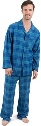 Leveret Mens 2-pc. Cotton Flannel Plaid & Solid Holiday Pajama Set in Plaid Blue & Navy at Nordstrom, Size Xx-Large