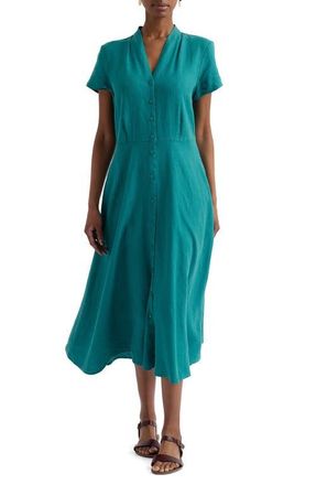 Seasalt Cornwall Carved Wood Linen Midi Dress in Deep Dive at Nordstrom, Size 18 Us