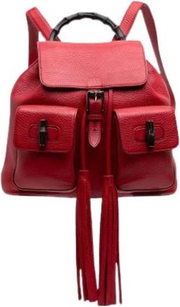 Gucci Pre-owned Bamboo Rugzak - Dames - Vintage Rugzakken - Rood - ONE Size - Leer - Vintage