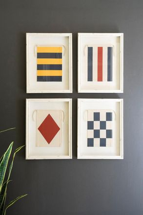 Kalalou Set Of Four Framed Canvas Nautical Flags Under Glass