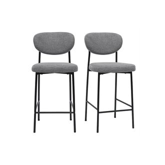Miliboo Taburetes De Bar Fijos De Tela Con Efecto Terciopelo Texturizado De Color Gris Claro H65 Cm (juego De 2) Breka