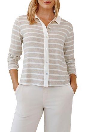Bella Dahl Stripe Contrast Placket Knit Button-Up Shirt in Sand Stripe at Nordstrom, Size X-Small