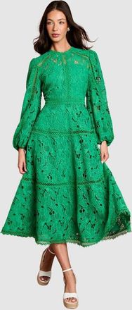 Coast Lace Panel Long Sleeve Midi Dress in Green at Nordstrom, Size 10