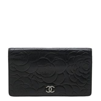 Chanel Black Leather Long Wallet (Bi-Fold) (Pre-Owned)