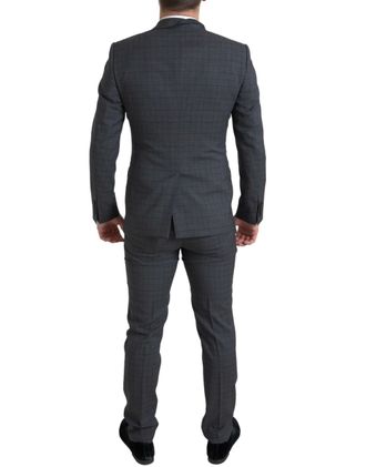 Dolce & Gabbana Mens Gray 2 Piece Single Breasted Martini Suit Patterned Virgin Wool