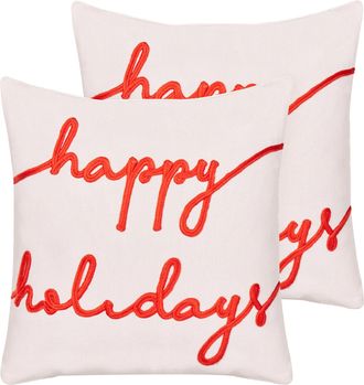 Beliani Conjunto De 2 Cojines De Terciopelo Estampado Navidad 45 X 45 Cm Funda De Algod&oacute;n Extra&iacute;ble Relleno Poli&eacute;ster Blanco Exacum