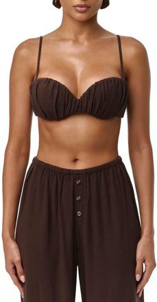 Naked Wardrobe Ruched Spaghetti Strap Bralette in Dark Chocolate at Nordstrom, Size X-Large