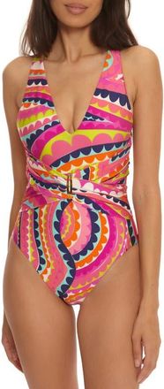 Trina Turk Aprhodite Plunge One-Piece Swimsuit in Pink Multi at Nordstrom, Size 12