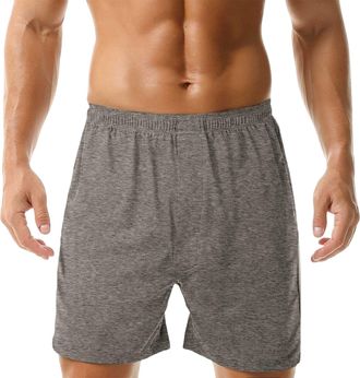 Generic Mens Pajama Shorts Cotton Casual Lightweight Boxers Solid Loose Fit Loungewear Bottoms Elastic Waist Lightweight Lounge Shorts Grey