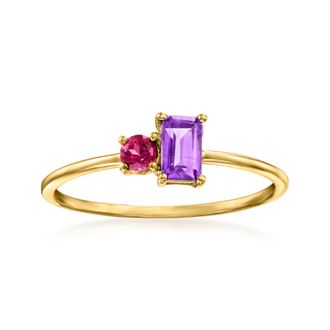 RS Pure by Ross-Simons Amethyst and. Rhodolite Garnet Ring in 14kt Yellow Gold