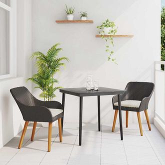vidaXL Vidaxl Set Da Pranzo Per Giardino 3 Pz Nero Polyrattan