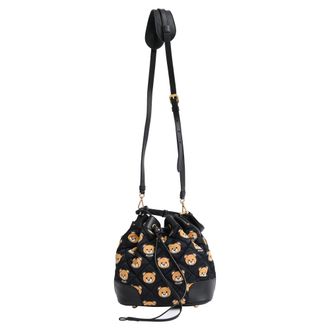 Moschino Quilted Teddy Bear Bucket Bag in Black Leather