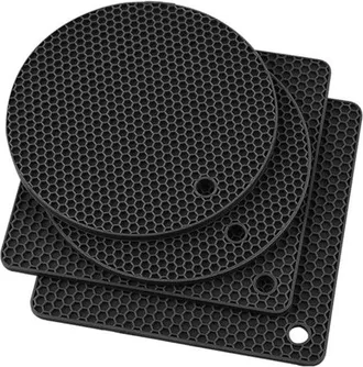 OEM Juego De 4 Piezas De Agarraderas De Silicona Para Ollas, Tapetes Resistentes Al Calor, Posavasos Resistentes Calor, Posavasos De Silicona, Negro