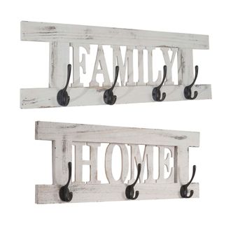 Hhg Perchero De Pared X2 Home+family Con 7 Ganchos Estilo Vintage Blanco 040003058