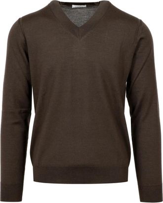 Paolo Pecora V-hals Trui - Heren - V-hals truien - Bruin - 2XL - Wol - Truien & Vesten