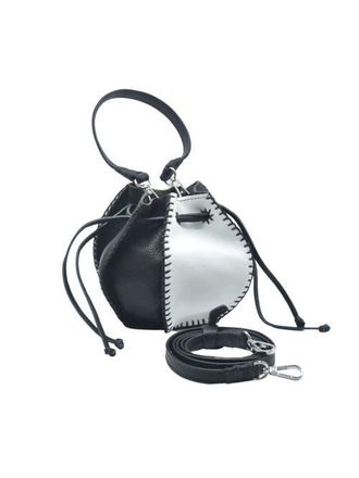 Carlos Falchi Mini Bucket Pouch Top Grain Leather Bag in Black And White at Nordstrom