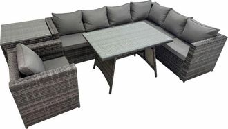 Fimous Fimous Rattan garden furniture Patio Furniture Sets with Dining Table Chair Side Table Dark Grey Mixed