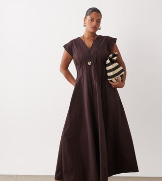 Asos Curve ASOS DESIGN Curve - Vestito midi color cioccolato con scollo a V e pannelli modellanti-Marrone