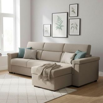 Dmora Sof&aacute; Cama Con Chaise Longue Esca, Desenfundable, Almacenaje Made In Italy, Hidr&oacute;fugo Multiposici&oacute;n Transformable En Cama, 285x160 Cm