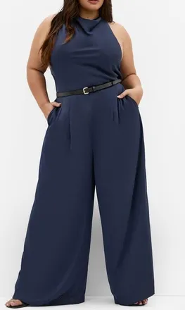 City Chic Clara Wide Leg Jumpsuit in Navy at Nordstrom, Size 16W