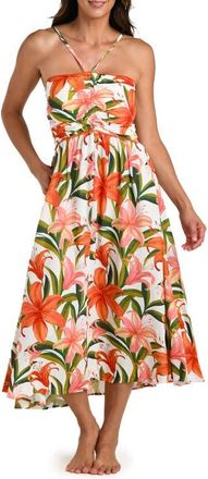 La Blanca Jungle Blossoms Lace Trim Midi Dress in Orange Multi at Nordstrom, Size X-Small