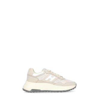 Hogan Sneakers, female, Beige, Size: 6 1/2 US Beige Leather Sneakers with Engraved Logo
