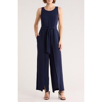 Connected Sleeveless Tie Waist Jumpsuit in Navy at Nordstrom Rack, Size 16