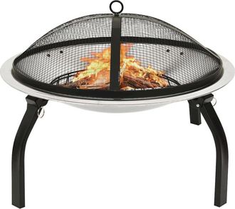 vidaXL 2-in-1 Fire Pit and BBQ with Poker 22x22x19.3 Stainless Steel 3353