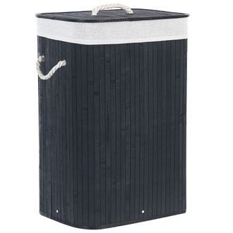 Beliani Beliani - Cesta De Madera De Bamb&uacute; Negro Blanco 60 Cm Tapa Extra&iacute;ble Accesorio Boho Komari