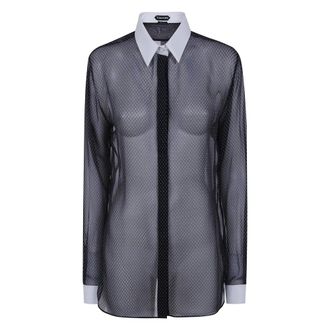 Tom Ford Bedrukt overhemd van zijdechiffon met ruitmotief - Dames - Blouses & Shirts - Zwart - Maat: XS Zijde
