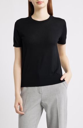 Theory Regal Short Sleeve Wool Sweater in Black at Nordstrom, Size Xx-Large