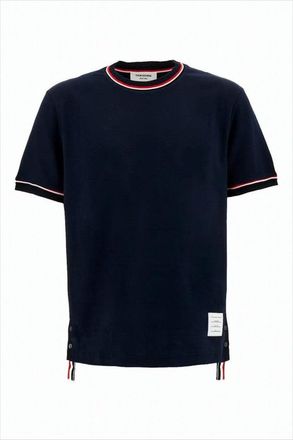 Thom Browne Boxy-Fit Cotton T-Shirt With Contrasting Trim And Button Details
