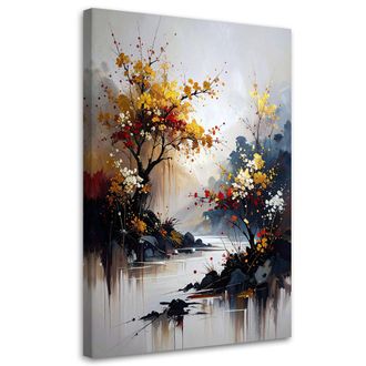 Feeby Cuadro En Lienzo Paisaje Japon&eacute;s: &Aacute;rboles Monta&ntilde;as Beige 70x100