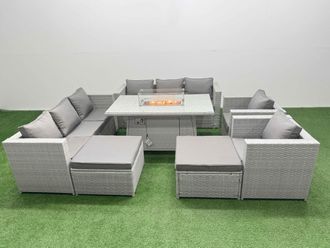 Fimous 10 Seat PE Wicker Rattan Lounge Sofa Set Outdoor Garden Furniture Set in Light Grey