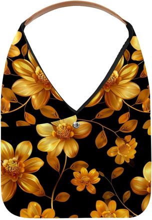 Generic Floral Golden Reusable Lightweight Grocery Bags - Foldable Into Compact Pouch, Washable & Sturdy, Multipurpose for Shopping and Travel